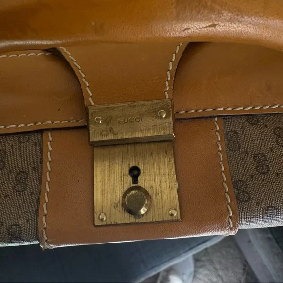 Gucci Vintage Authentic Coated Canvas Luggage Large Stripes 1980’s GG Monogram - Picture 7 of 15